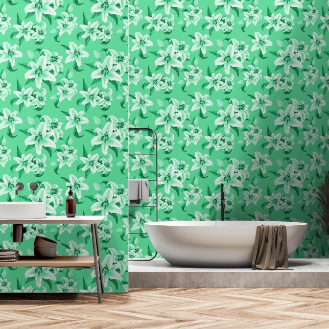 Papier Peint Joli Motif vert Lily (Salle de bain)