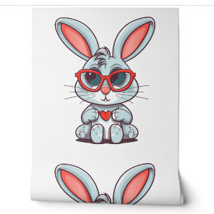 Papier Peint Joli Petit Lapin Avec Lunettes Coeur Pâques Jour
