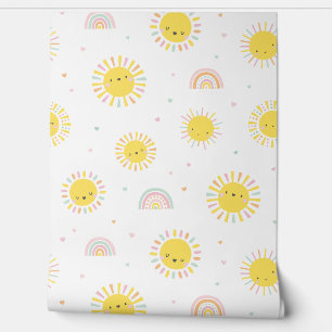 Papier Peint Joli petit soleil, arcs-en-ciel et coeurs