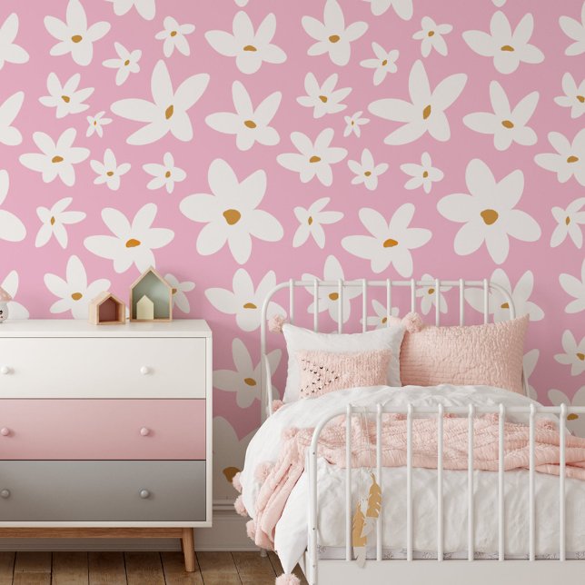 Papier Peint Jolie petite fleur blanche florale (In situ - kids room)