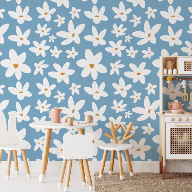 Papier Peint Jolie petite fleur blanche florale (In situ - play room)