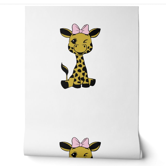 Papier Peint jolie petite girafe avec arc rose (Déroulement)