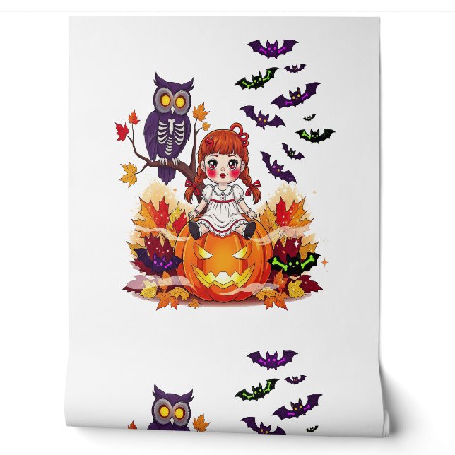 Papier Peint Jolie poupée Halloween hibou (Déroulement)