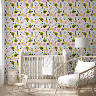 Papier Peint Jolies fleurs de marguerite scandinaves pour la nu