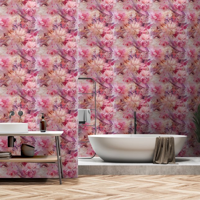 Papier Peint Jolies Fleurs Roses (Salle de bain)