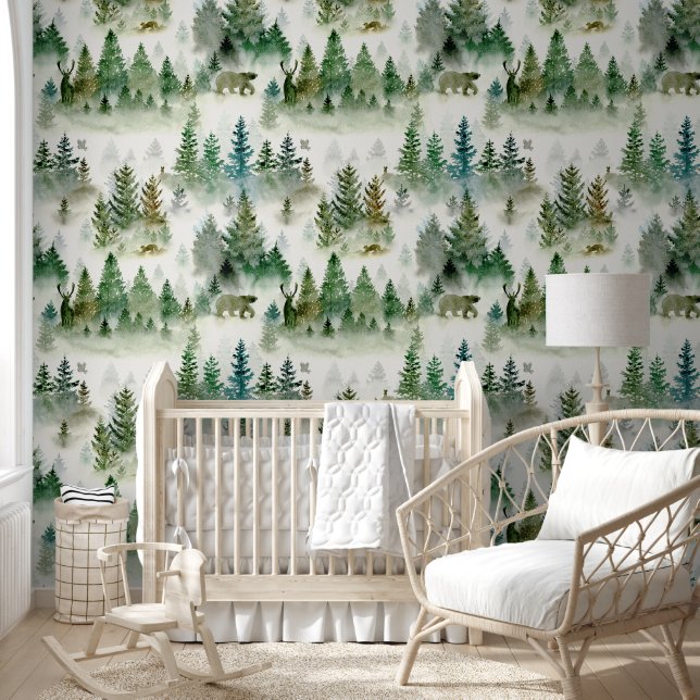 Papier Peint Jolis animaux de la forêt motif aquarelle enfants (Enfants)