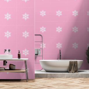 Papier Peint Jolis flocons nordiques élégants sur fond rose pas