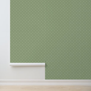 Papier Peint Jolis points blancs ivoire sur fond vert sauge