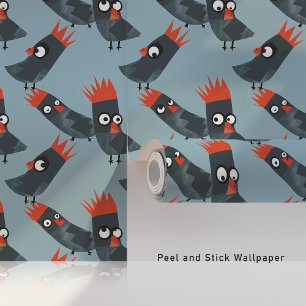 Papier Peint Jouer des Cockatoos de dessin sur le bleu
