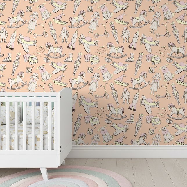 Papier Peint Jouet vintage Motif rose/jaune ID783 (Créateur téléchargé)