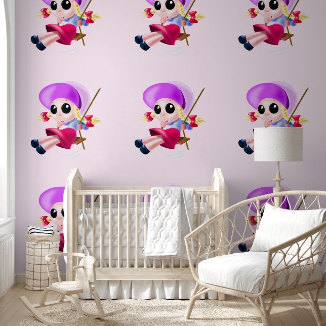 Papier Peint Joyeuse fille qui balance (Enfants)