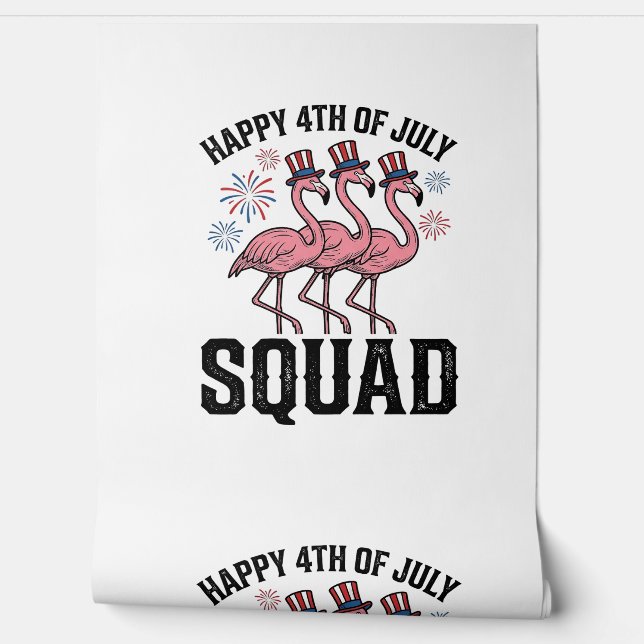 Papier Peint Joyeux 4 juillet Flamingo Squad Vector Design_1 (Déroulement)