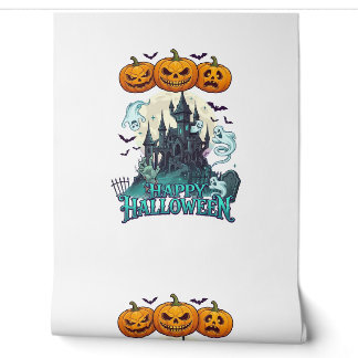 Papier Peint Joyeux Halloween Château Hanté Citrouilles Fantôme