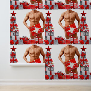 Papier Peint Joyeux Noël SlipperyJoe rouge blanc argent cadeau