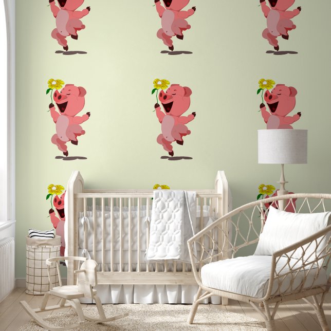 Papier Peint Joyeux porc avec fleur amusant (Enfants)