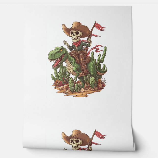 Papier Peint Jurassic Cowboy Crull - Funny Dino Rodeo (Déroulement)