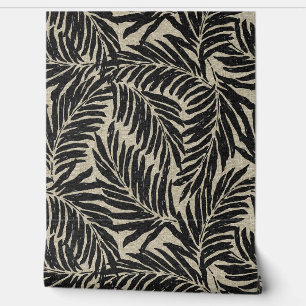 Papier Peint Kahanu Palms Hawaiian Faux Linen Texture - Noir