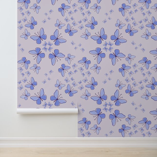 Papier Peint Kaleidoscope à papillon en bleu et lavande (Application)