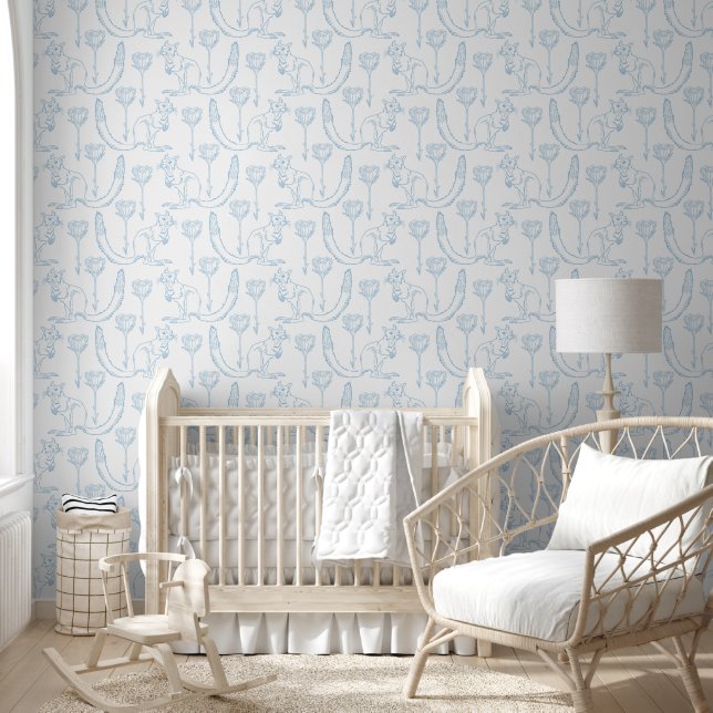 Papier Peint Kangaroo Blue Line Art Baby Room (Enfants)