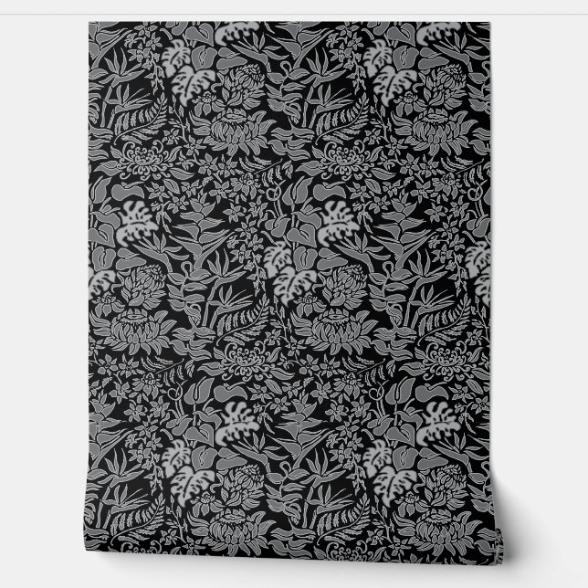 Papier Peint Kauai Morning Floral de Protea hawaïen noir (Déroulement)