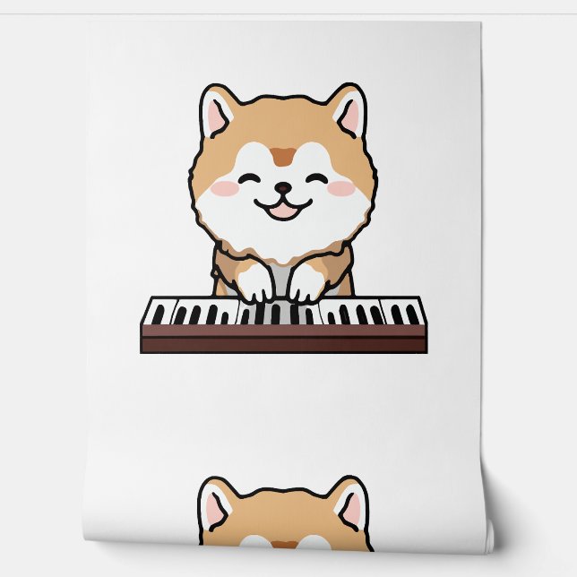 Papier Peint Kawaii Chien mignon Jouer Piano Clavier (Déroulement)