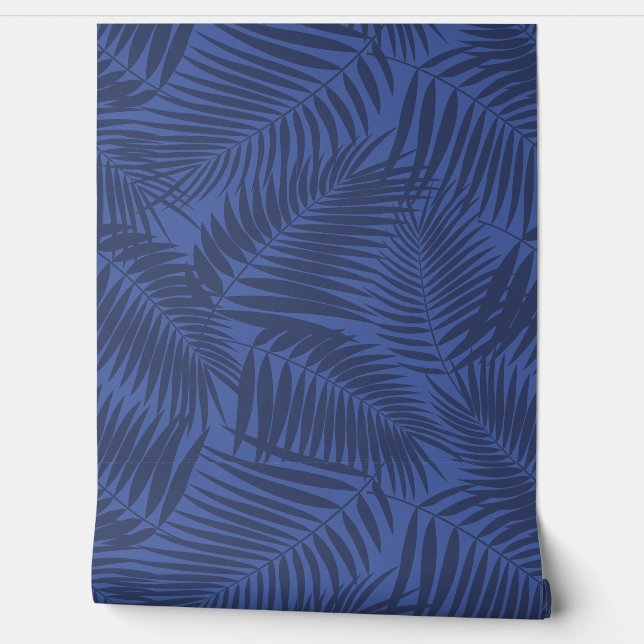Papier Peint Kona Palms Hawaiian Tropical Leaf - Amparo Blue (Déroulement)
