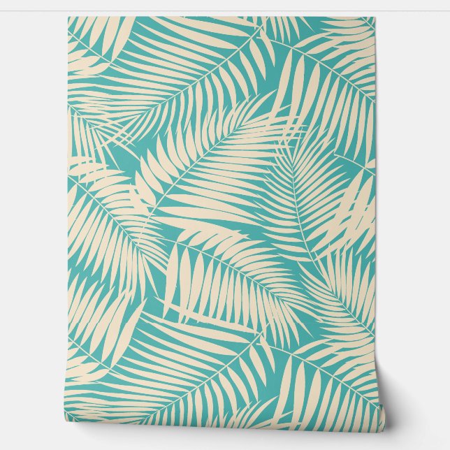 Papier Peint Kona Palms Hawaiian Tropical Leaf - Turquoise (Déroulement)