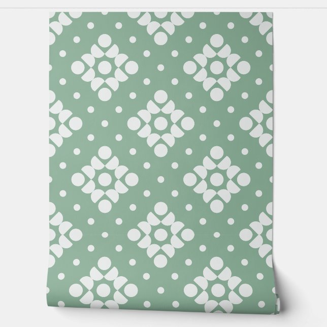 Papier Peint (L) 2502222C Retro Dotty Diamond Green Backgroud (Déroulement)