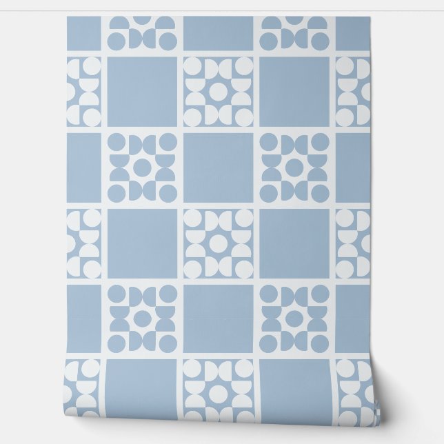 Papier Peint (L) 2502223B Retro Geometric Tiles Blue (Déroulement)
