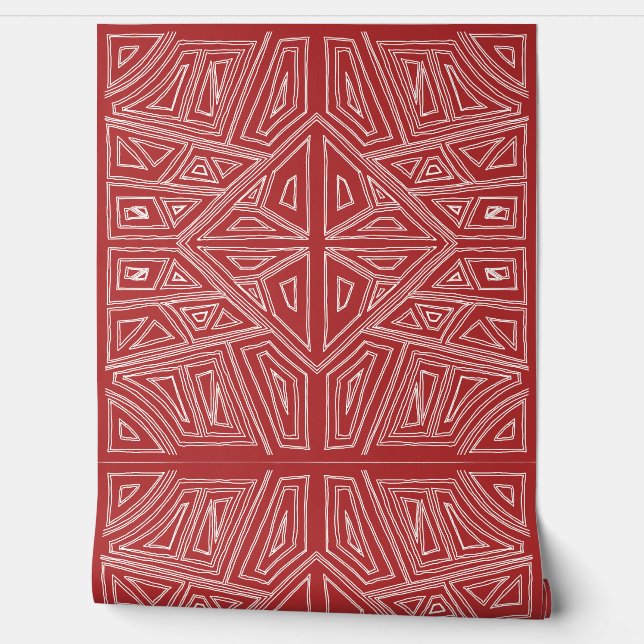 Papier Peint L - Bold Lines - Symmetrical Tile- Red And White (Déroulement)