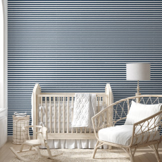Papier Peint Lac Bleu et Blanc Rayures Horizontales Classiques