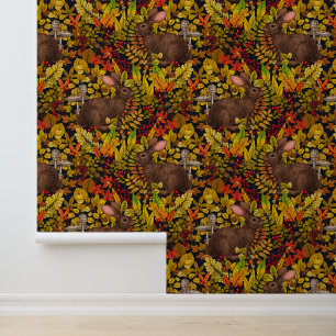 Papier Peint Lapin d'automne en noir