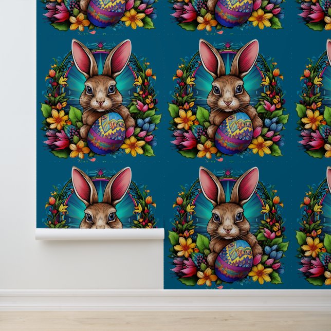 Papier Peint Lapin de Pâques Floral Texturé Printanier (Application)