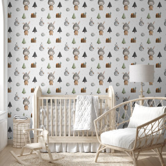 Papier Peint Lapin d'hiver et bonhomme de neige