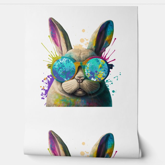 Papier Peint Lapin face Cool de Pâques lapin avec lunettes (Déroulement)