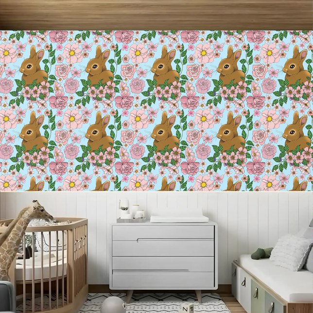 Papier Peint Lapin Lapin Fleurs Roses (Créateur téléchargé)
