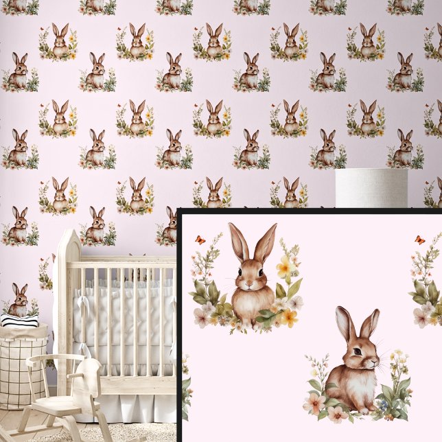 Papier Peint Lapins de lapin sur rose pâle (Créateur téléchargé)