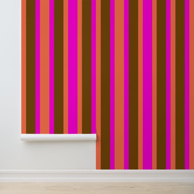 Papier Peint Larges Rayures Roses et Marron (Application)