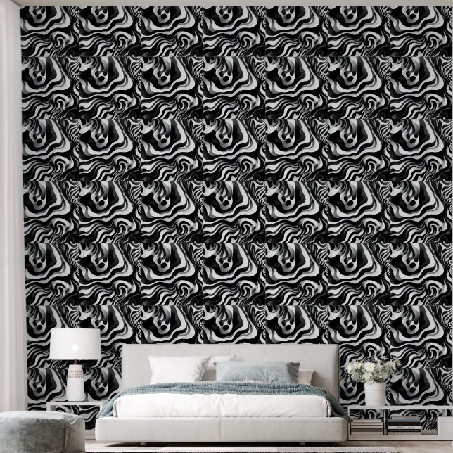 Papier Peint L'Art Abstrait De L'Op Noir Et Blanc, (Chambre à coucher)