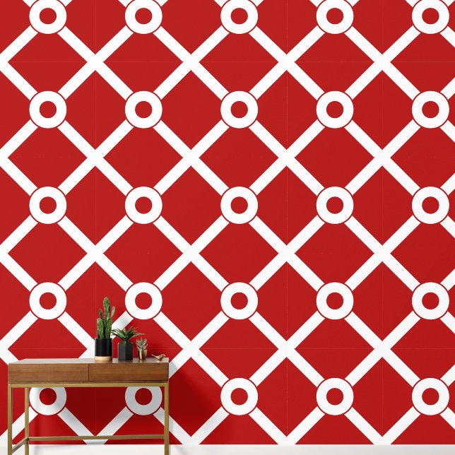 Papier Peint Lattice moderne rouge et blanc (Couloir)