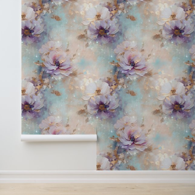Papier Peint Lavande bleu or violet floral (Application)