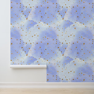 Papier Peint Lavendar Golden Star Motif