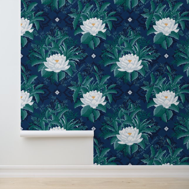 Papier Peint Le Motif blanc Lotus Midnight Lotus (Application)