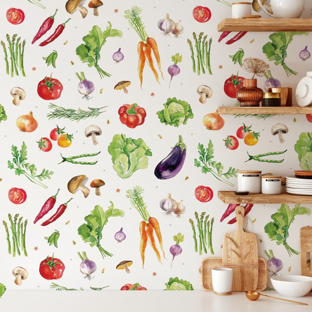 Papier Peint Légumes Colorés Aquarelle (Créateur téléchargé)