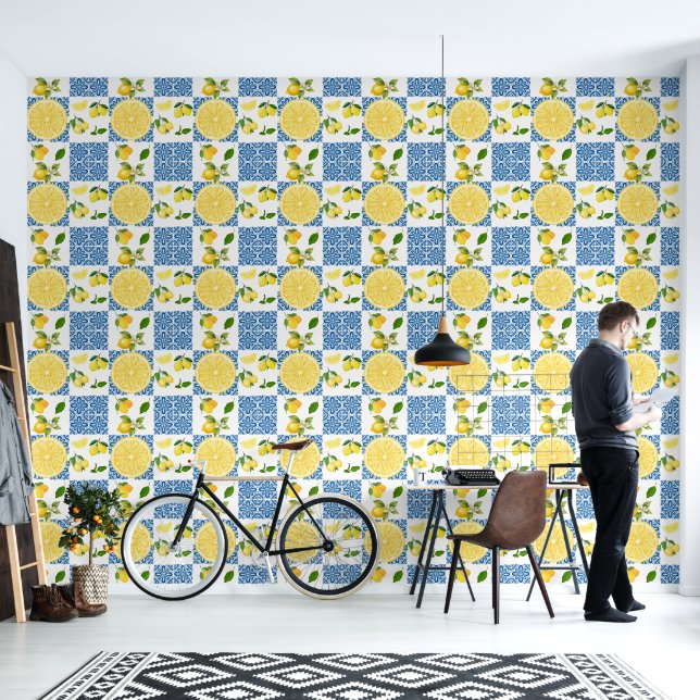 Papier Peint Lemon Mediterranean French Country Tile Pattern (Salon)
