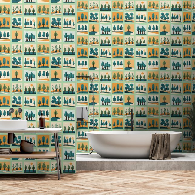 Papier Peint Les arbres verts modernes (Salle de bain)