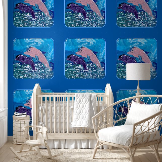 Papier Peint Les dauphins dans les vagues "Art par les enfants" (Enfants)