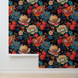 Papier Peint Les pivoines japonaises en noir