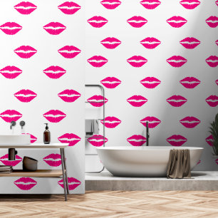 Papier Peint Lèvres Kiss Rose Couleur Personnalisée Blanc