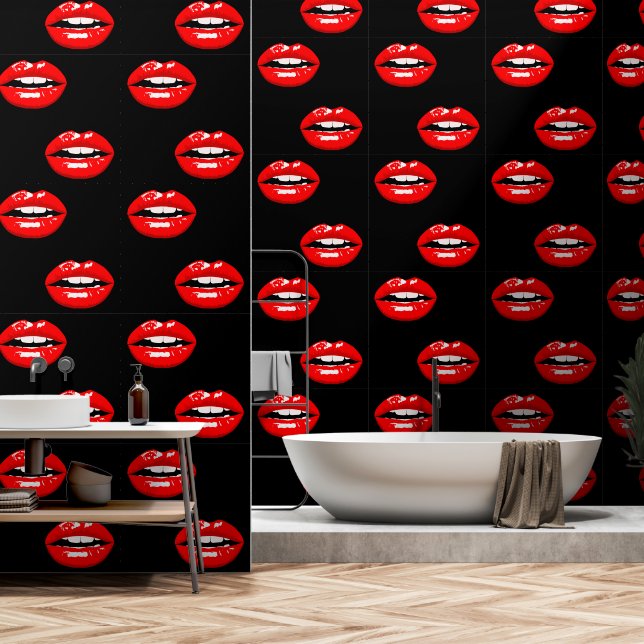 Papier Peint Lèvres rouges brillantes Couleur personnalisée Noi (Salle de bain)